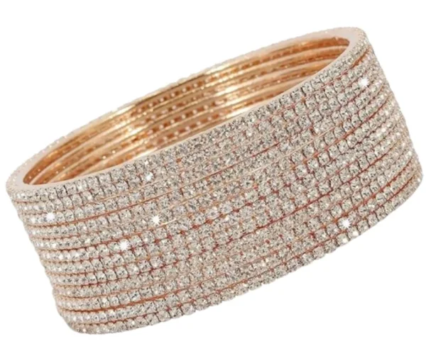 Zircon Studded Glossy Sleek Metal Bangle Set(12)