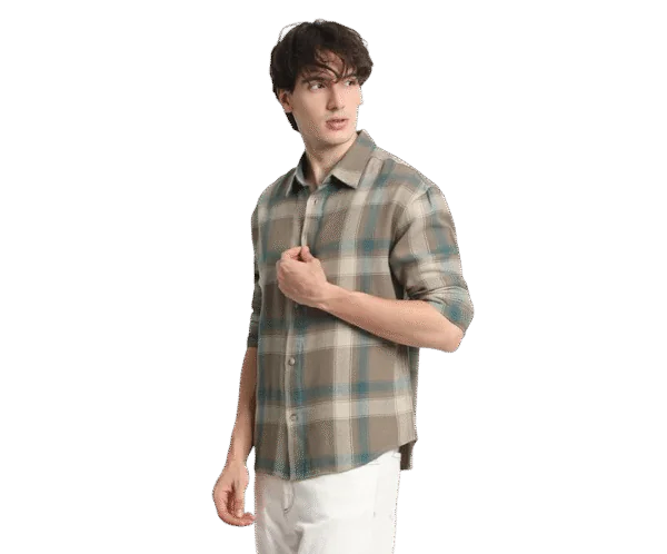 Men's Brown Checked Relaxed Fit Cotton Casual Shirt Men's Brown Checked Relaxed Fit Cotton Casual Shirt