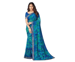 Women's Lace & Printed Chiffon Saree with Blouse